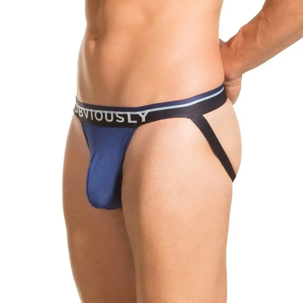 NEW Set Of 3 Obviously Apparel Mens PrimeMan Jockstrap Blue Purple Size Large